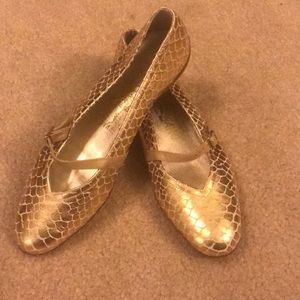 Gold vintage Ferragamo embossed ballet flats
